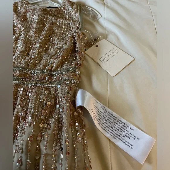 Mac Duggal Nude Sequined High Neck Sleeveless Column Maxi Gown NWT size2 - Picture 7 of 12